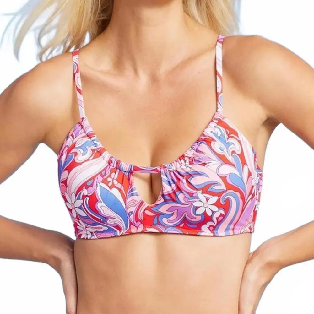 Lightly Lined Tunneled Front Keyhole Bralette Bikini Top | Shade & Shore | 32B